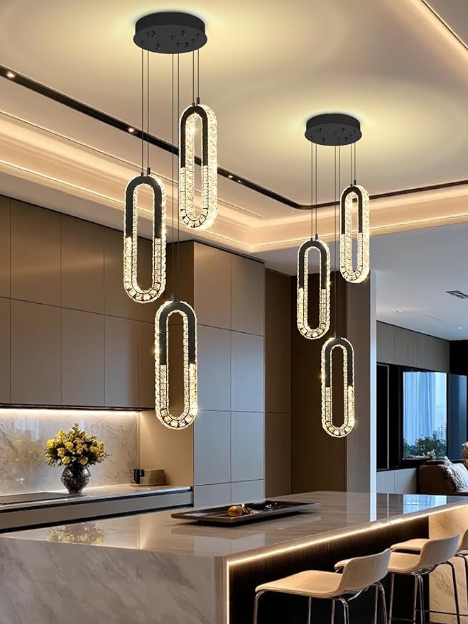Modern Crystal Chandeliers LED Pendant Lighting Ring Black Flush Mount Ceiling Lights Fixture Mini Chandeliers for Dining Room Kitchen Island Hallway