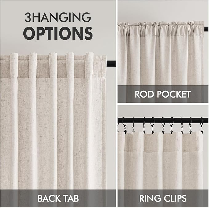 MIULEE Non-See-Through Privacy Linen Curtains 2 Panels, Light Filtering Window Curtains Farnhouse Textured Back Tab Semi Sheer Drapes for Bedroom Living Room, 52 x 90 Inches Long, White