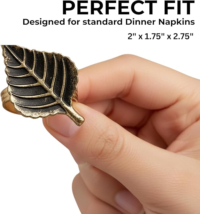 ALPHA Living HOME Set of 12 Napkin Rings for Farmhouse Decor Premium Metal Leaf Dinnerware Napkin Holders Thanksgiving, Christmas, and Easter Table Setting (Antique Gold)