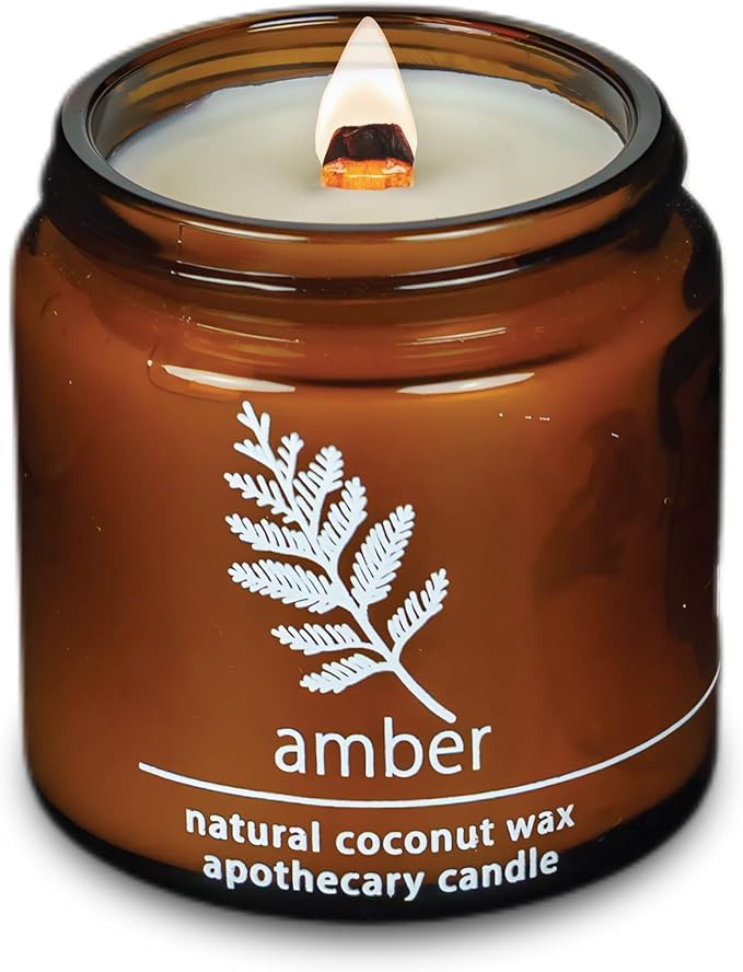Hemlock Park Crackling Wood Wick Candle Handcrafted with Natural Coconut Wax (Small 4 oz, Amber)
