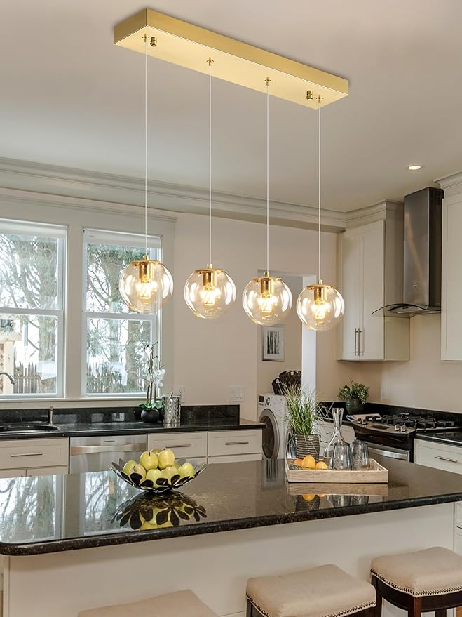 Chandeliers for Dining Room Gold Dining Room Lights Fixture Over Table Glass Globe Pendant Lights Kitchen Island Adjustable Hanging Lamp Ceiling for Bedroom Entryway Foyer