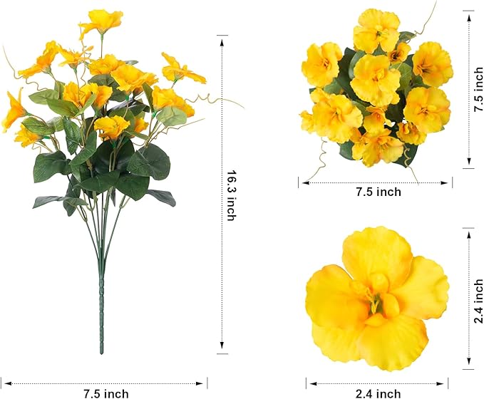 Hibiscus Artificial Flowers Plants for Outdoors Decoration, 6 Bundles Silk Hibiscus Tropical Flowers Artificial Realistic UV Resistant Fake Flower for Outside Planter Porch Patio Balcony, Yellow