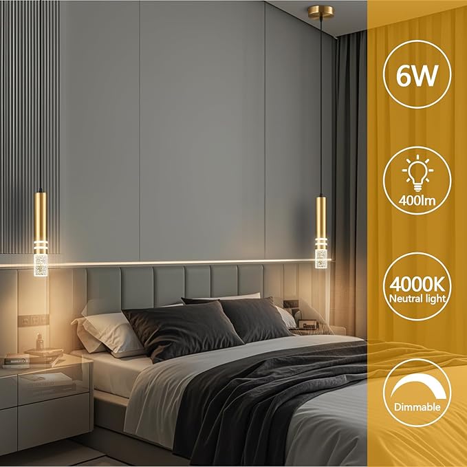 Pendant Lights Kitchen Island, Crystal Pendant Light Fixtures Mini 6W LED Modern Kitchen Pendant Lighting Over Sink and Living Room and Bedroom (Gold 3 Pack)