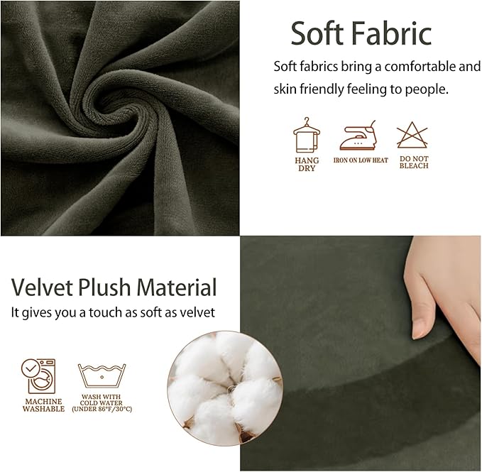 Dining Chair Seat Covers Set of 6, Stretch Velvet Chair Seat Slipcovers Protector, Removable Washable Kitchen Chair Covers for Dining Room Chairs (Set of 6, Military Green)