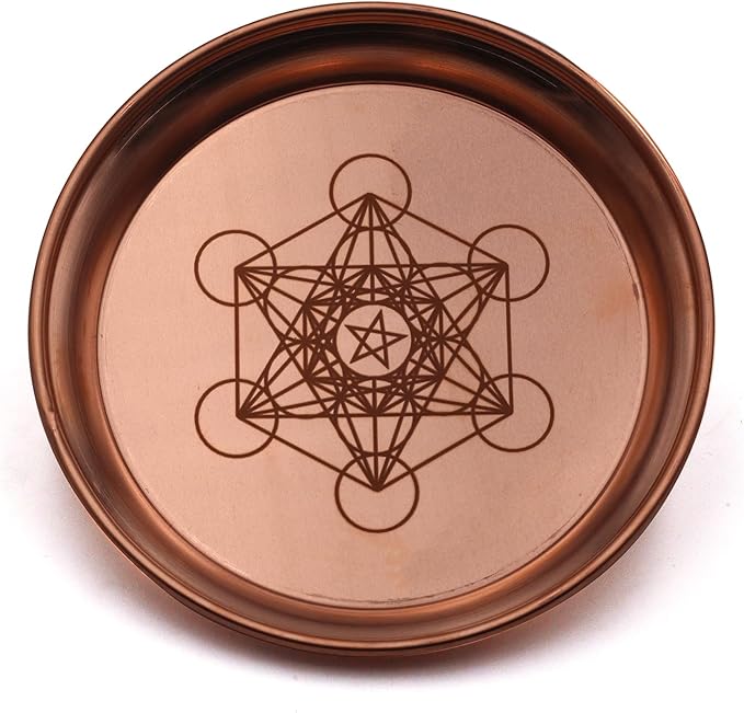 Copper Offering Bowl Prayer Ritual Plate Great for Witches,Altar,Incense Burner, smudging Bowl, Offering Dish,Candle Trays, Ash Catcher,Jewelry Dish(Metatron)