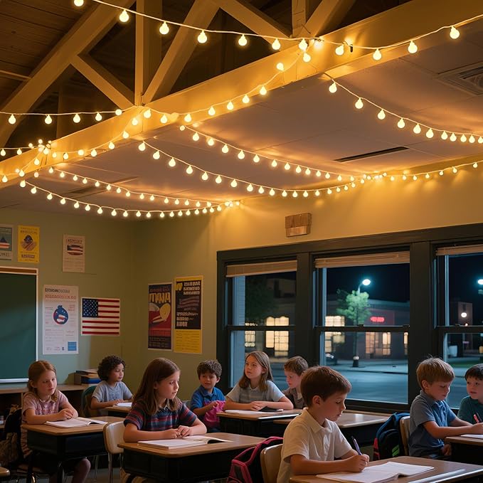 100 LED Hanging String Lights for Classroom – 33ft Plug in Fairy Lights with 8 Modes, Warm White String Lights for Classroom Decor, Teacher Supplies, Bulletin Board, Wall Display & School Decorations
