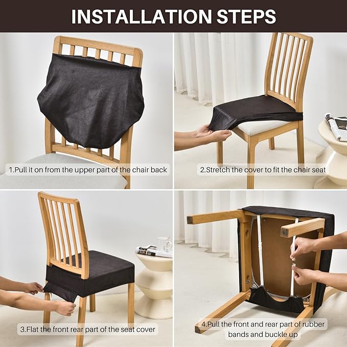 SearchI Stretch Dining Chair Seat Covers Set of 4, Soft Removable Washable Seat Covers for Dining Chairs, Dining Room Protector (Rear-Covered, Grey)
