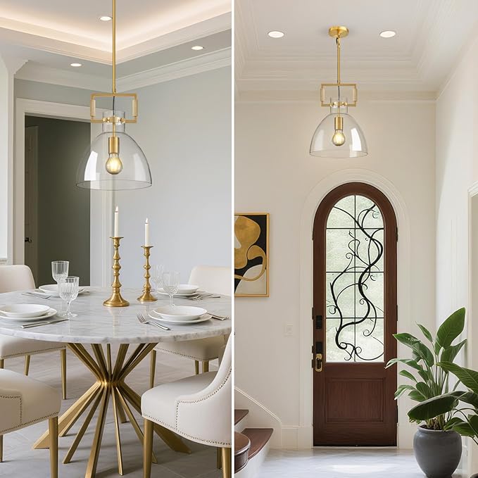 Mondern Large Gold Kitchen Island Pendant Light, 10 '' W 1-Light Glass and Brass Island Pendant Lights,Farmhouses Pendant Light, for Kitchen,Dining Room,Bathroom