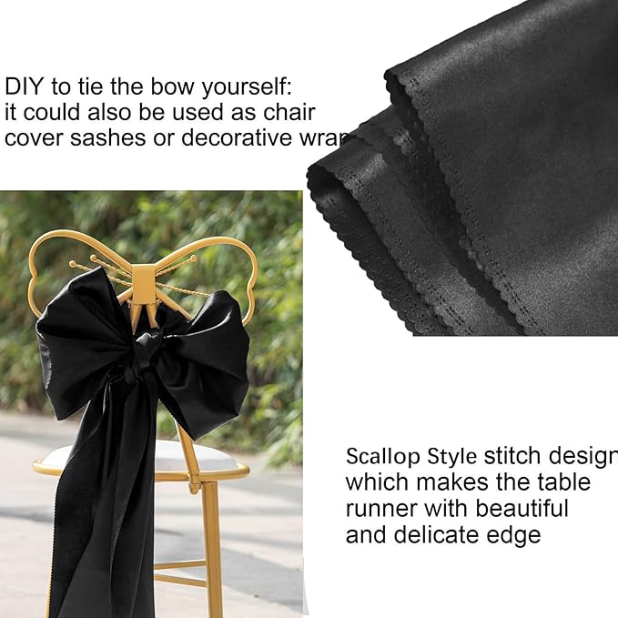 12 Pack Black Table Runners, Satin Seamless Table Runner 12x108 Inches Long, Silk and Smooth Fabric Table Runner for Wedding, Parties, Banquets, Halloween Decoration