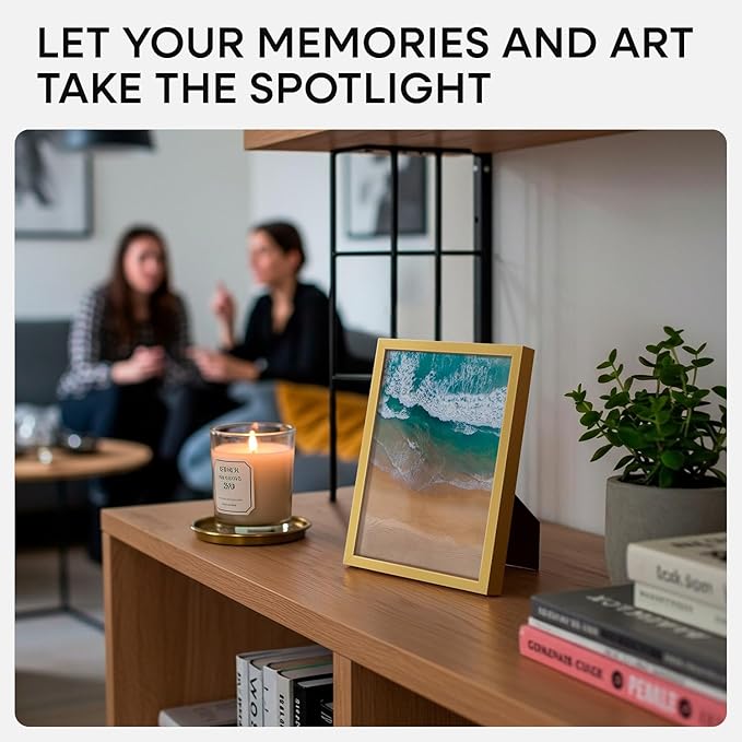 Homeforia A5 Picture Frame Gold, High End Metal 5.8 x 8.3 Frames Matted to 4.1 by 5.8 inch Photo, A5 Frame with Mat A6, 5.8x8.3 Poster Frames, 8.3x5.8 Display Frame, Tempered Glass, Wall Kit, Set of 2