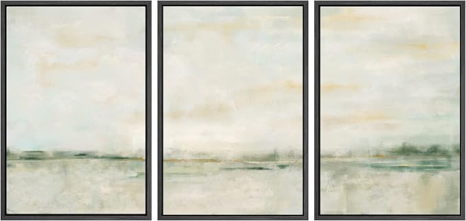 SIGNWIN Framed Canvas Print Wall Art Set Grunge Tan Green Pastel Landscape Shapes Abstract Illustrations Modern Art Decorative Nordic Calm/Zen for Living Room, Bedroom, Office - 24"x36"x3 Black