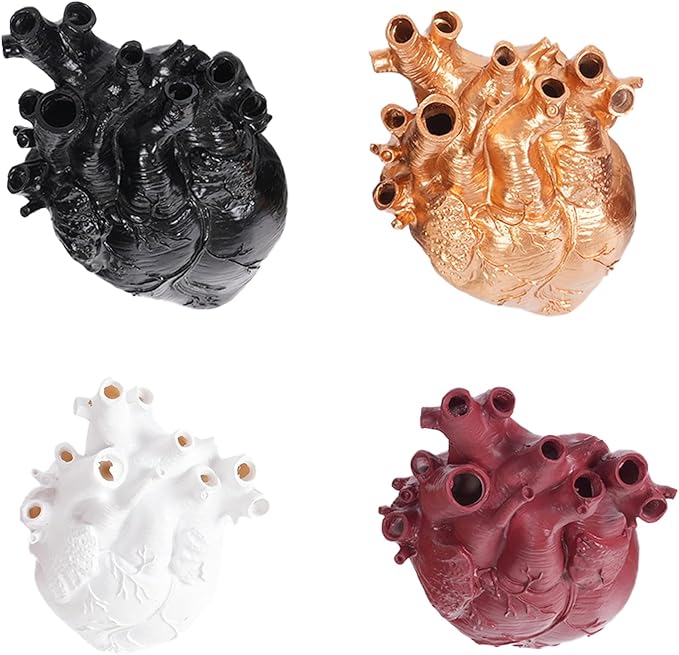 Heart Shaped Resin Vase - Anatomical Human Heart Flower Pot Planter, Nordic Modern Desktop Decor for Farmhouse Living Room, Bedroom, Valentine's Day Gift Home Decoration, (Red)