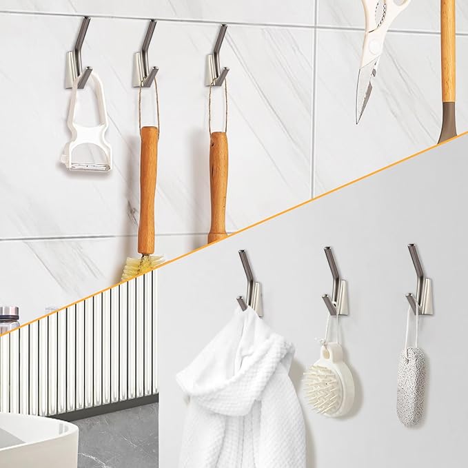SIAMESE Aluminum Towel Hooks, 4 Pcs Brushed Nickel Coat Hooks, Wall Hooks for Clothes, Jackets, Shower, Robe, Hat, Towel, in Bathroom, Kitchen, Living Room, Bedroom(Brushed Nickel)