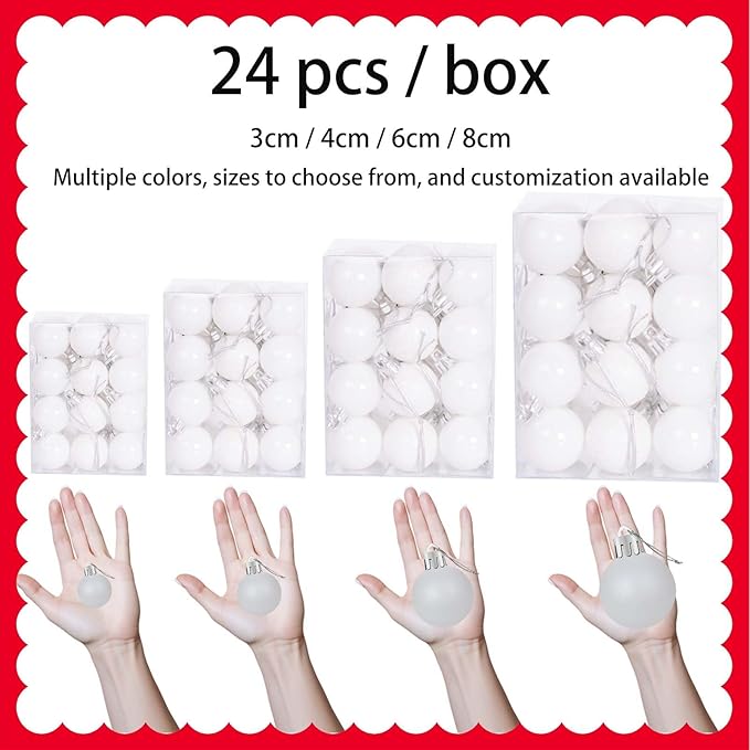 24 Count Small White Christmas Ornaments for Mini Christmas Tree, Small Shatterproof Christmas Tree Ornaments Balls Set for Holiday Party Decorations, 1.6 inch
