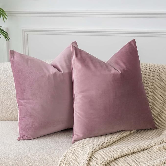 JUSPURBET Decorative Pillow Covers Set of 2 Velvet Throw Pillow Covers for Couch Sofa Bed Soft Euro Cushion Covers Cases with Hidden Zipper for Living Room Home Decor 28x28 inch,Pink Purple
