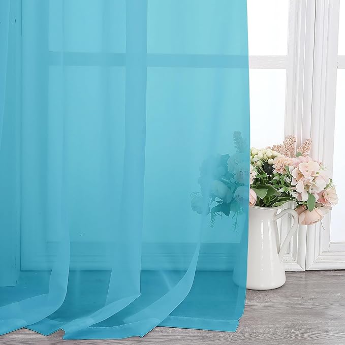Lecloud Turquoise Sheer Curtains 78 Inches Long 2 Panels, Elegant Gauzy Airy Light Filtering Curtain, Voile Home Decor Drapes with Dual Rod Pocket for Bedroom Living Room, Each 42" W x 78" L