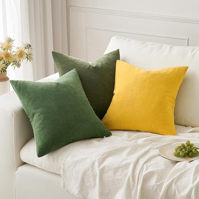 MIULEE Yellow Couch Pillow Covers 18x18 Inch, Set of 2 Soft Chenille Decorative Square Throw Pillow Covers Farmhouse for Sofa Living Room Bed