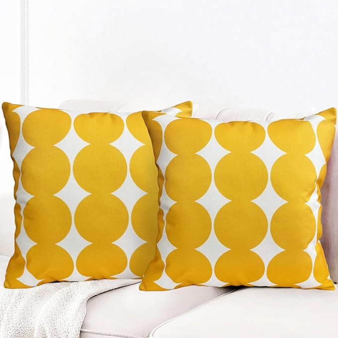 Decorative Throw Pillow Covers Set of 2 Chrome Yellow Fashion Polka dot Pillow Covers 20x20 Inch Throw Pillow Cover Linen Pillowcase Farmhouse Outdoor Pillow Covers for Couch Sofa Bedroom