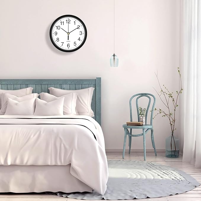Silent Wall Clock Non Ticking, 6 Inch Wall Clocks Battery Operated, Small Analog Clock for Bedroom Home Office Kitchen Bathroom School, Easy to Read(Black)