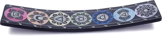 Ajuny Soapstone Incense Holder for Sticks Incense Cone Burner with Ash Catcher 7 Chakra Tray Strip Heat Resistant Yoga Meditation Spiritual Home Office Spa Hotel Fragrance Gift (Black,10 x 2 Inch)