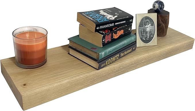 joelsantiques 24 Inch Wooden Floating Shelves for Wall - 24x6x2 in - Made of Natural Wood - Short Heavy Duty Rustic Wall Shelves for Bedroom - Perfect for Bathroom, Kitchen - Beige