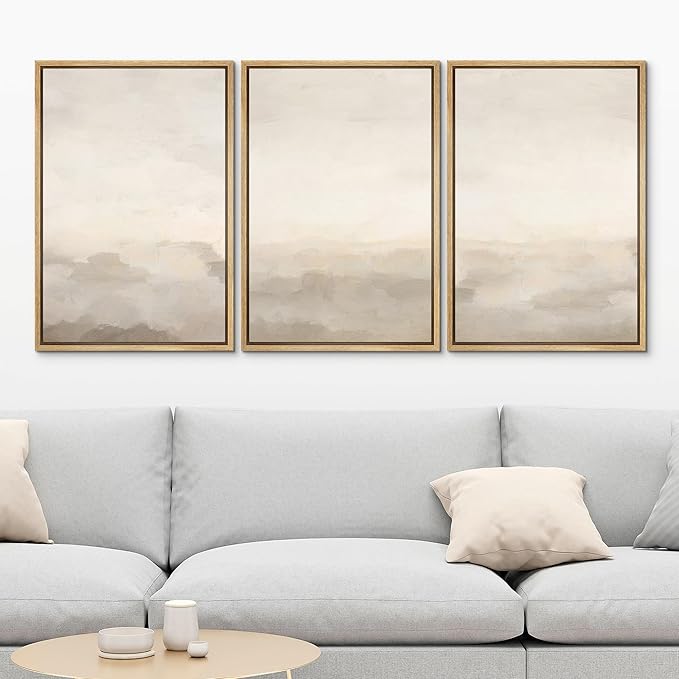 MUDECOR Framed Canvas Print Wall Art Abstract Prints Minimalist Modern Art Neutral Home Decor for Bedroom - 24"x36"x3 Natural