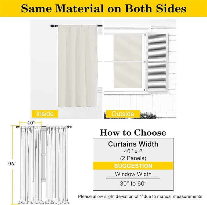 Natural Curtains for Bedroom Living Room 96 Inches Long 2 Panels Set, Soft Solid Light Filtering Thermal Insulated Window Treatments, Modern Rod Pocket Curtain, Natural, Each 40" Wx96 L
