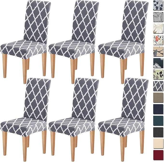 Dioxide High Stretch Chair Covers for Dining Chairs, Washable Dining Chair Covers Set of 6, Soft Kitchen Chairs Seat Covers, Parsons Chair Slipcovers Protectors for Home Hotel Restaurant Banquet