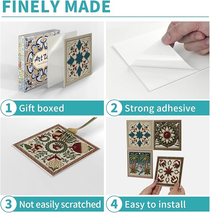 Christmas Peel and Stick Tile, 12-Count 5.9x5.9 Inch Waterproof Backsplash, Removable Sticker for Kitchen and Bathroom Wall