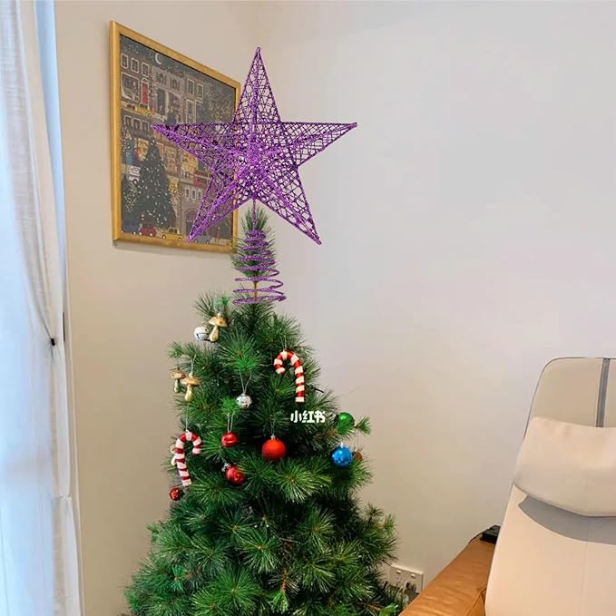 BinaryABC Christmas Tree Topper Star,Glittering Christmas Tree Decoration Ornaments,20cm (Purple)