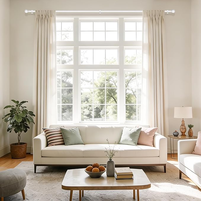 White Curtain Rods 66 to 120 Inches(5.5-10 Feet),5/8 inch Splicing Drapery Rods,Small Curtain Rods Set,Size: 36''-120'', White