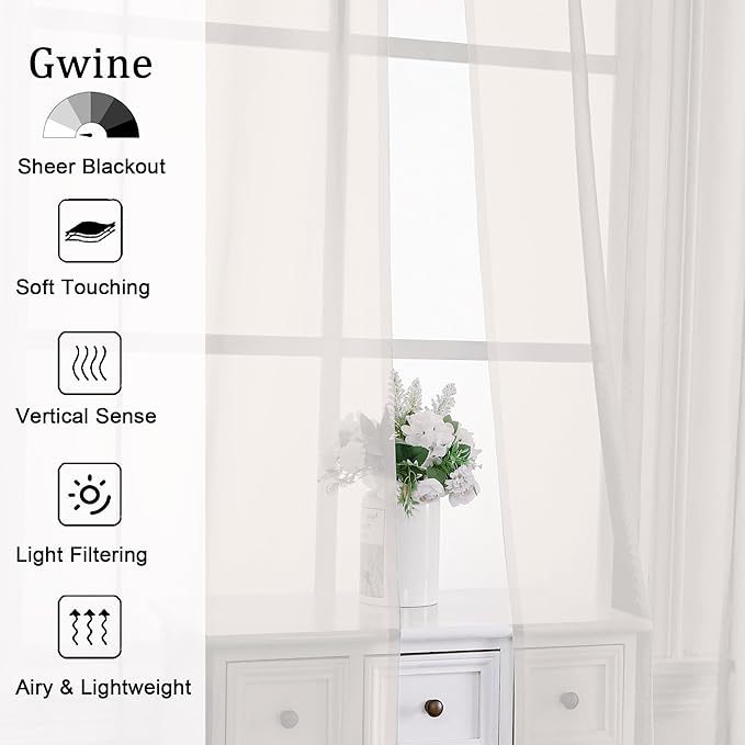 Gwine Ivory Sheer Curtains 30 Inch Length, Short Light Filtering Voile Small Cafe Kitchen Curtains with Rod Pocket, Short Curtain for Bathroom Window, 42x30 Inch, 2PCS