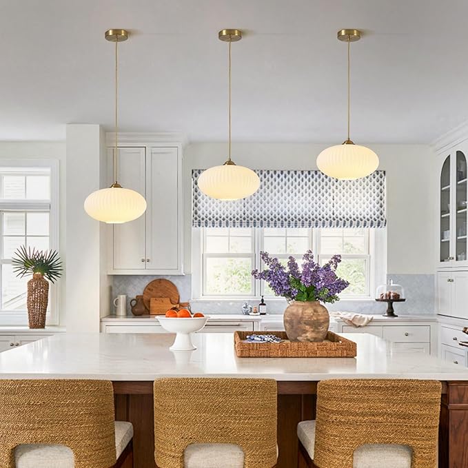 Vintage Antique Brass Pendant Lights Kitchen Island Large Milk Glass Pendant Light White Globe Hanging Light Fixture Mid Century Modern Pendant Lighting