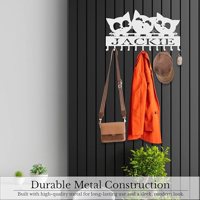 Personalized Metal Key Rack Hooks, Key Holder Wall Mounted Key Hooks, Cat Theme Wall Decoration Hooks, Key Hanger Organizer for Living Room, Entryway, Bathroom, Office Decor