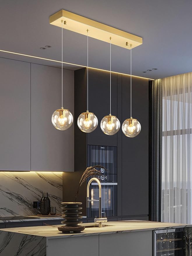 Chandeliers for Dining Room Gold Dining Room Lights Fixture Over Table Glass Globe Pendant Lights Kitchen Island Adjustable Hanging Lamp Ceiling for Bedroom Entryway Foyer