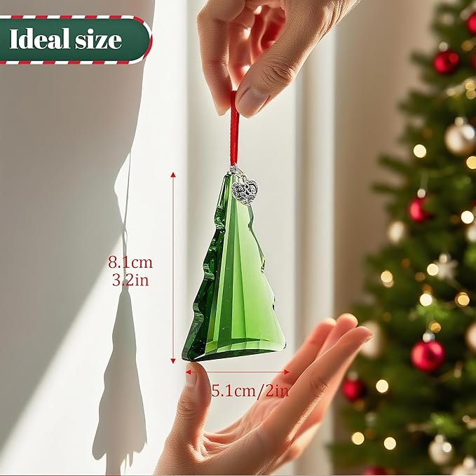 H&D HYALINE & DORA 2025 Crystal Christmas Tree Hanging Ornament, Green Crystal Christmas Tree Ornament Glass Prism Suncatcher Ornaments for Xmas Home Window Decor
