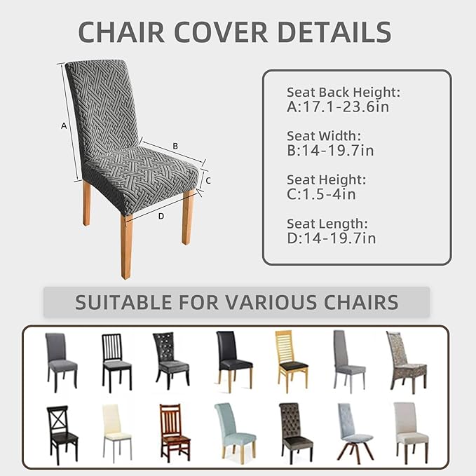 Chair Covers, Dining Room Chair Covers, Anti-cat Scratch, Washable, Regular Size, Chair Covers 4 Pack, for Kitchen, Hotel, Meeting