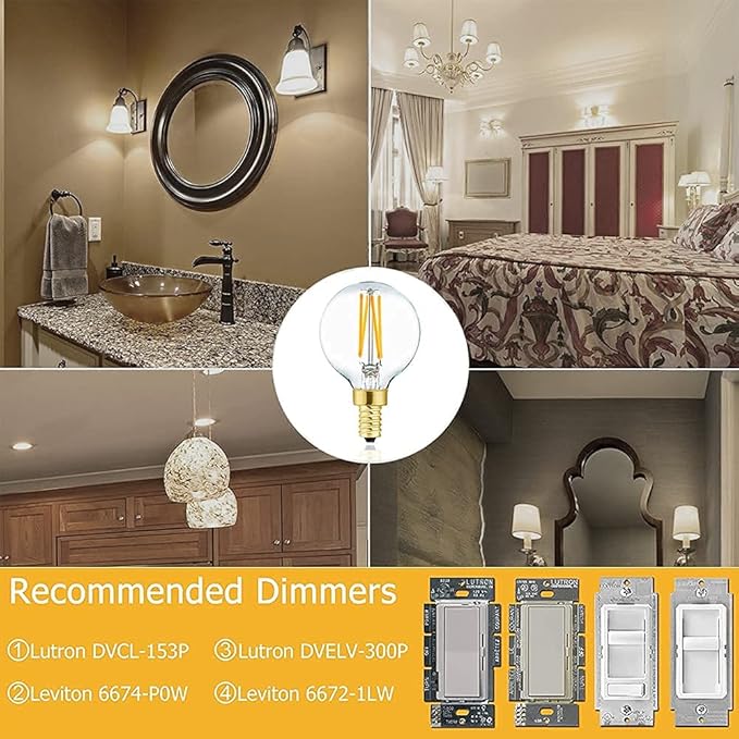 XININSUN Dimmable G16.5 Light Bulb,E12 40 Watt Candelabra Light Bulb,Soft White 3000K 400lm G50 4w Led Globe Bulbs Vintage LED Filament Edison Candle Bulb with Decorative,6Pack
