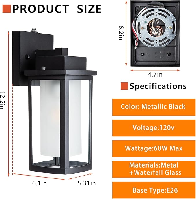 JYZ Dusk to Dawn Sensor Outdoor Wall Sconce Lighting, Exterior Outdoor Wall Mount Lantern, Waterproof Anti-Rust Porch Light Fixture, Modern Contemporary Outside Lamp for House Front Door Garage Patio