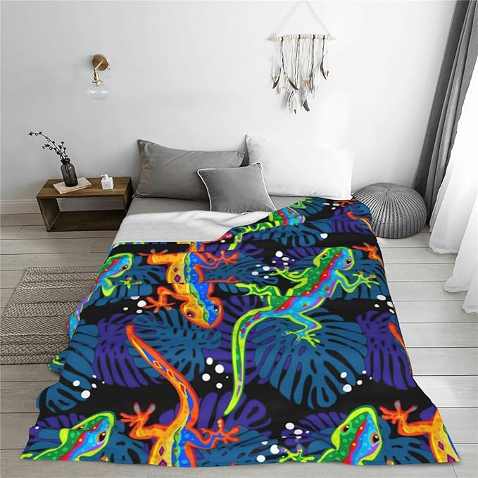 Lizard Throw Blanket Lizard Palm Decor Blanket Super Cozy Plush Lightweight Soft Plush Flannel Fleece Blanket Gifts for Reptiles Lover Girls Boys Kids Women Men for Sofa Bed Couch 40"X50"