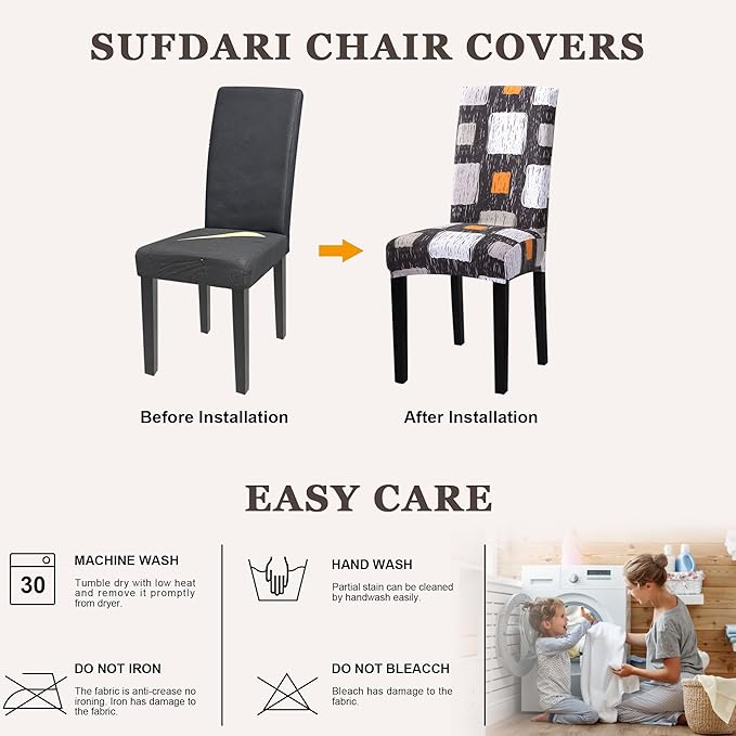 Sufdari Dining Chair Covers,Kitchen Chair Cover,Parsons Chair Slipcover,Spandex Chair Protectors for Dining Room Stretch Chairs Cover Set of 8 -Orange Square