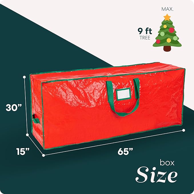 Christmas Tree Storage Bag - Stores 9 Foot Artificial Xmas Holiday Tree, Durable Waterproof Material, Zippered Bag, Carry Handles - Protects Against Dust, Insects and Moisture (Red)