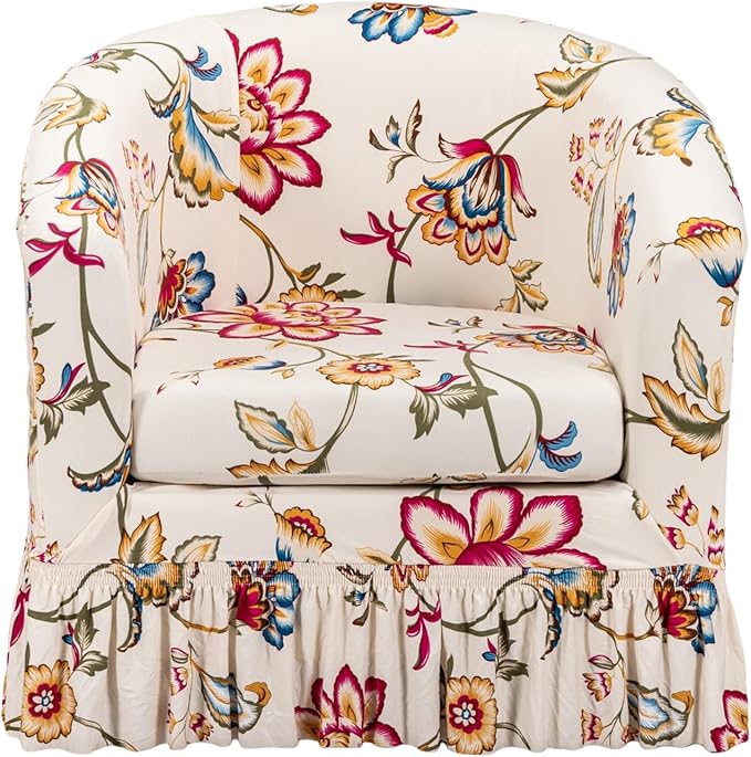 CRFATOP 2 Piece Club Chair Slipcover with Skirt Printed Tub Armchair Covers with Seat Cushion Cover Soft Printed Round Barrel Furniture Protector for Bar Counter Living Room,C10