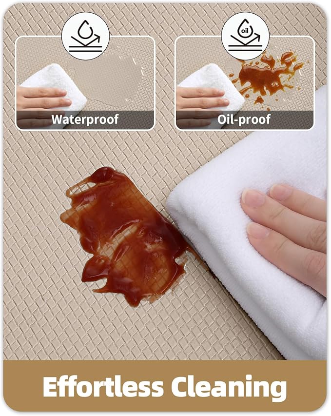 Color&Geometry Anti Fatigue Cushion Padded Kitchen Mat for Floor - 17x29+17x59,Easy Clean, Water & Oil Proof, Anti Slip, Foam Rubber Runner Rug for Front Sink Comfort Standing,Dark Beige Set of 2