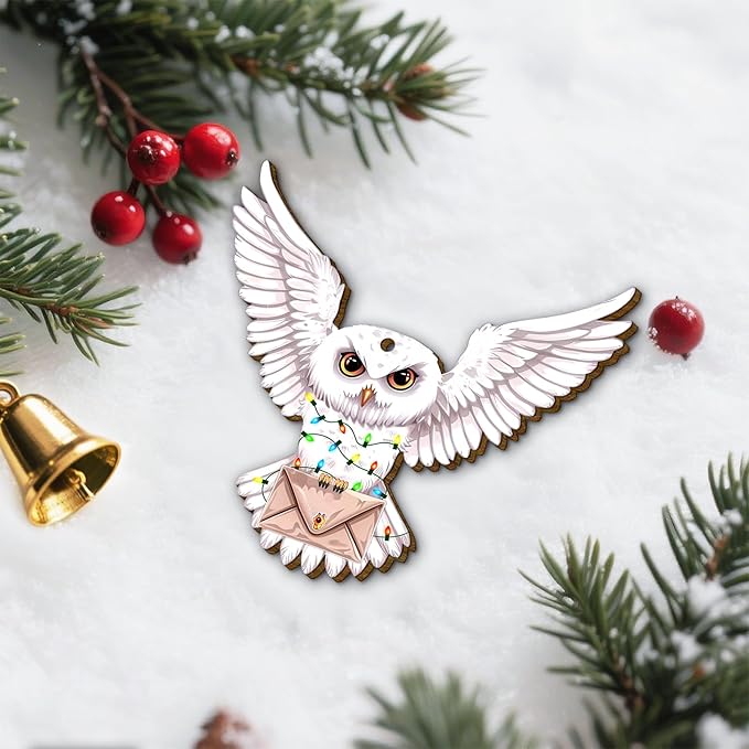 34HD Owl Christmas Ornament 2025 – Wooden Hanging Xmas Tree Ornament Decoration, Magical Fantasy Christmas Keepsake Gifts and Home Decor for Owl Mail Carrier Lovers and Wizard Fans