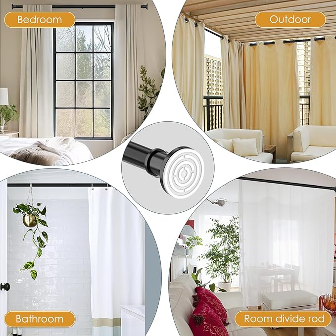 Tension Shower Curtain Rods 1.1" Diameter Black Long Curtain Rod 30 to 100 inch Adjustable Spring Heavy Duty Rods for Bathroom Windows Outdoor No Drill No Slip Stainless Steel