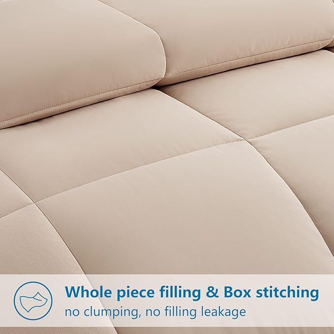 EASELAND Oversized King Down Alternative Comforter - Quilted Duvet Insert for All Seasons, Soft Lightweight with Corner Tabs, Summer Winter Warm Bedding, Beige 98x116 Inches
