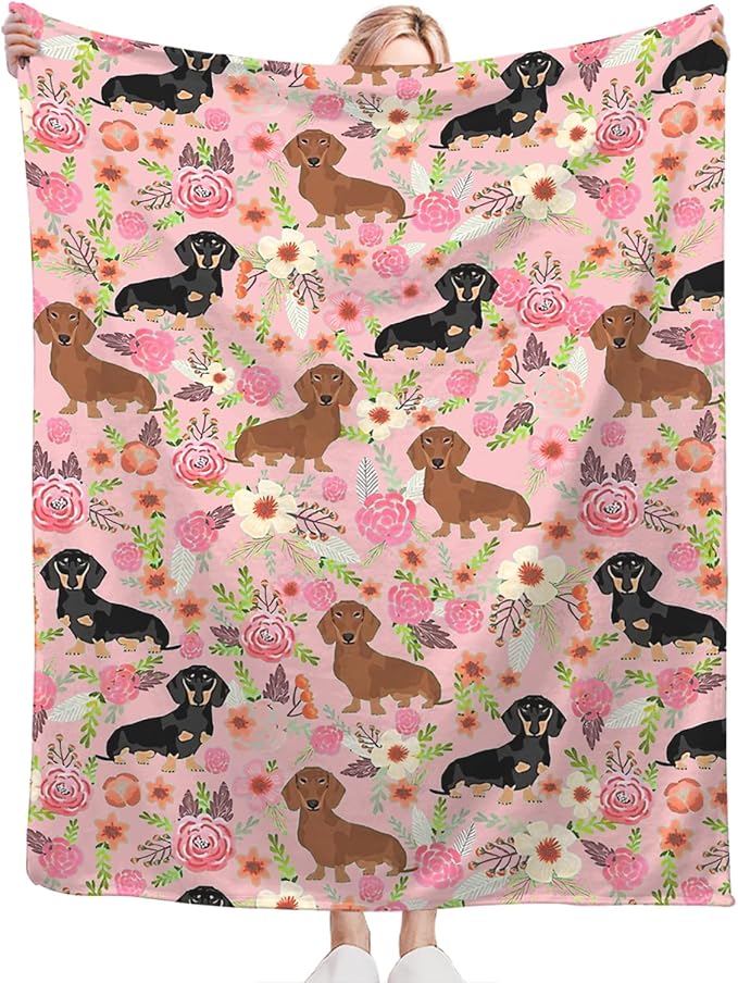Tijuboni Dachshund Throw Blanket Dog Gifts for Girls Boys Women Men Kids Adults Soft Flannel Fleece Blanket for Couch Sofa Bed Home Decor 60"x80"