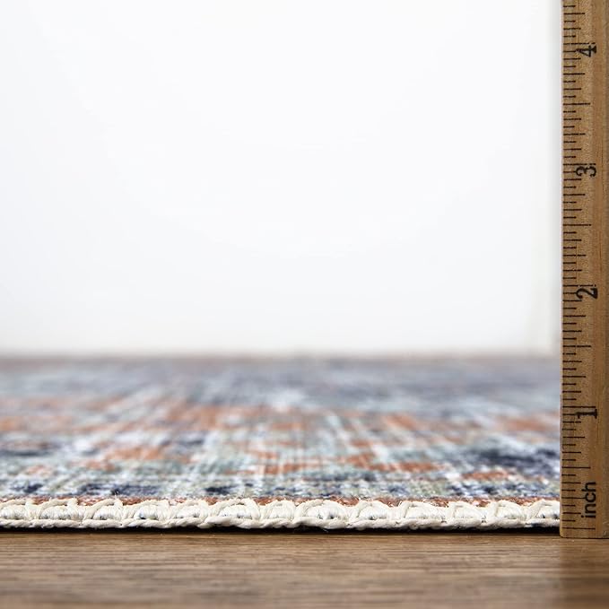 Bloom Rugs Washable Non-Slip 9' x 12' Rug - Peach/Blue Traditional Area Rug for Living Room, Bedroom, Dining Room, and Kitchen - Exact Size: 9' x 12'