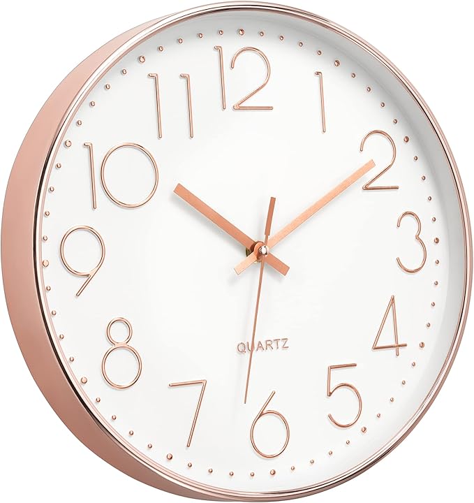 Foxtop 14 Inch Large Silent Non-Ticking Rose Gold Wall Clock Battery Operated Round Quartz Modern Wall Clock Decorative for Living Room Bedroom Kitchen Home Office